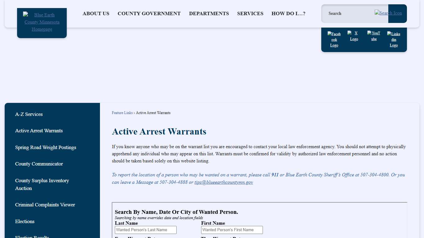 Active Arrest Warrants Blue Earth County, MN - Official Website