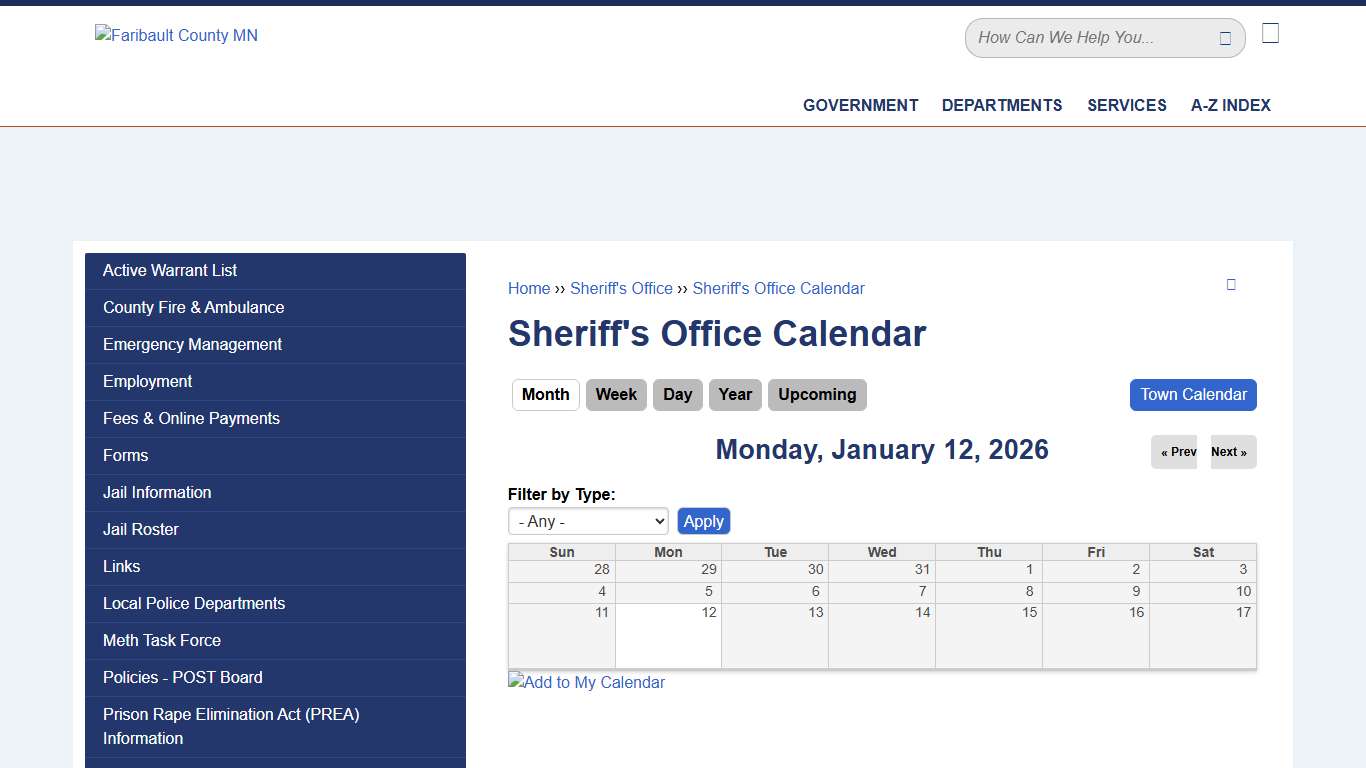 Sheriff's Office Calendar Faribault County MN