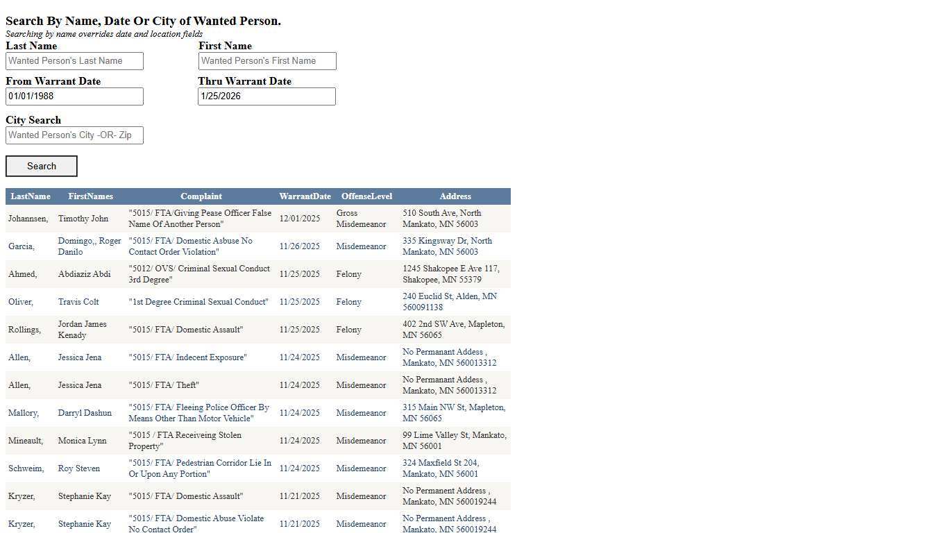 Open WrrantsDatabase